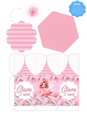 Centro de Mesa Fada Rosa Editável para Aniversário