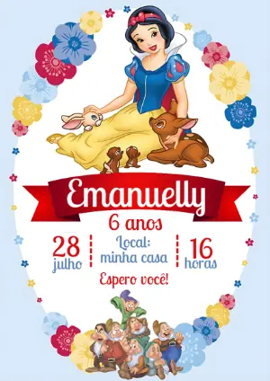 Convite Aniversário Branca de Neve e Amigos para Editar Online