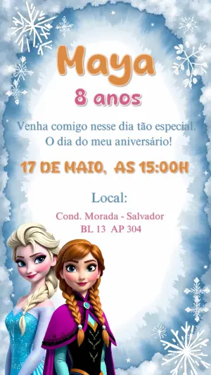 Convite de Aniversário Frozen com Personagens para Editar Online