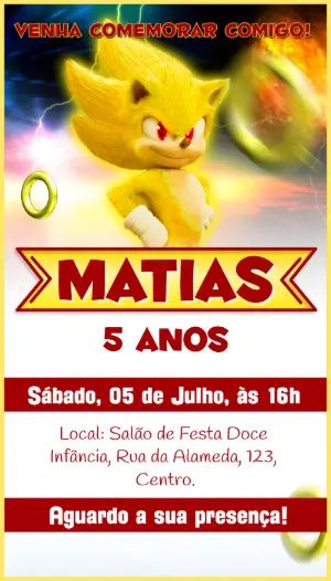 Convite de Aniversário Super Sonic para Editar Online