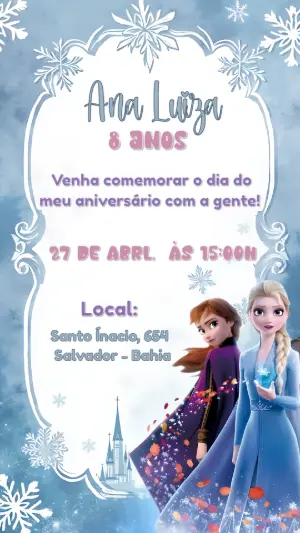 Convite de Aniversário Frozen com Personagens para Editar Online