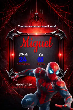 Convite de Aniversário Homem-Aranha Moderno Editável