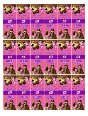 Rótulo Tic Tac Masha e o Urso Editável para Aniversário