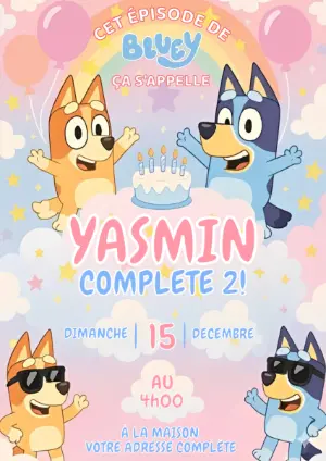 Invitation Anniversaire Bluey et Bingo à Modifier en Ligne