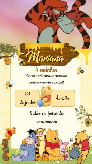 Convite Animado Aniversário Ursinho Pooh para Editar Online