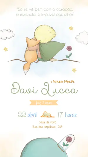 Convite Aniversário O Pequeno Príncipe Aquarela para Editar Online