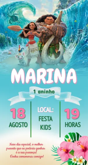 Convite de Aniversário Moana Digital para Editar