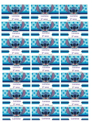 Etiqueta Escolar Stitch Azul para Editar e Imprimir