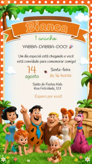 Convite de Aniversário Os Flintstones com Pedrita Editável