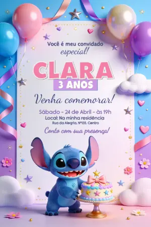 Invitación de cumpleaños Stitch – Estático – Borboleta Convites