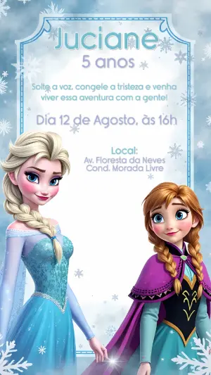 Convite Aniversário Frozen com Elsa e Anna para Editar Online