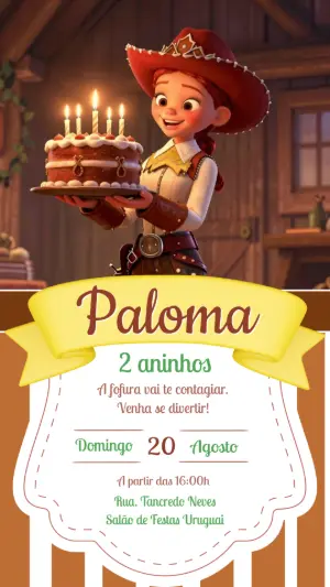 Convite de Aniversário Jessie Cowgirl para Editar