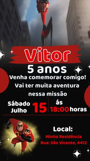Convite Animado Os Incríveis: Vídeo de Aniversário para Editar