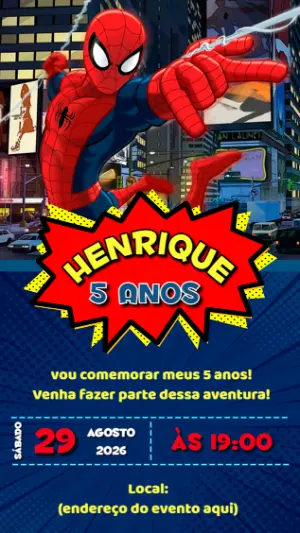 Convite Digital Aniversário Homem Aranha para Editar