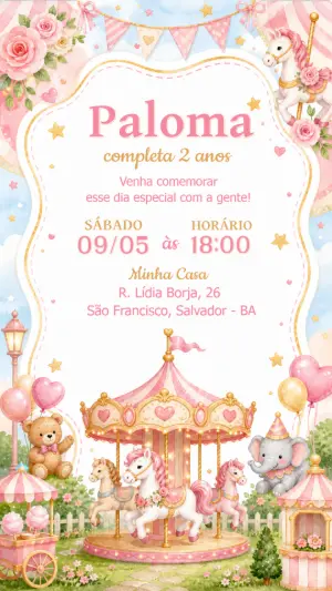 Convite de Aniversário Carrossel Encantado Editável