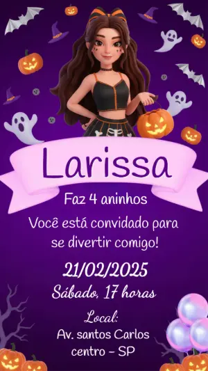 Convite de Aniversário Halloween Menina 3D para Editar Online