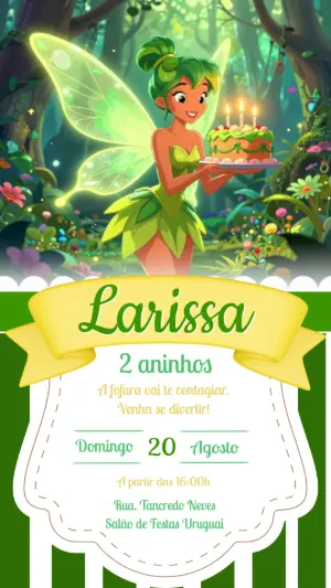 Convite de Aniversário Fada na Floresta Encantada Editável