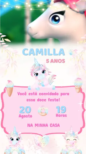 Convite Animado de Aniversário Unicórnio Mágico para Editar