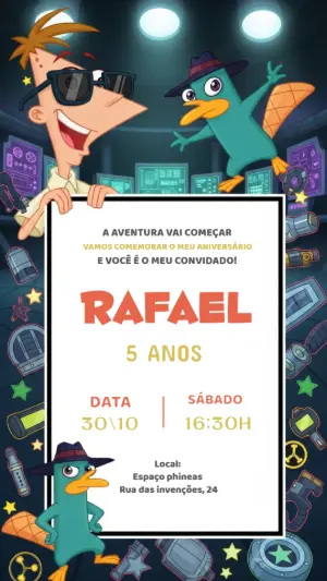 Convite Aniversário Phineas e Ferb para Editar Online