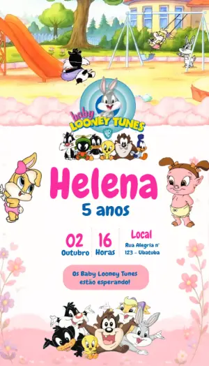 Convite Animado de Aniversário Baby Looney Tunes para Editar