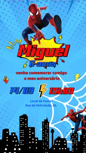 Convite Aniversário Homem Aranha para Editar Online