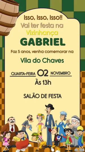 Convite de Aniversário Turma do Chaves para Editar Online