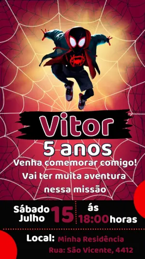 Convite de Aniversário Homem-Aranha Aranhaverso Editável
