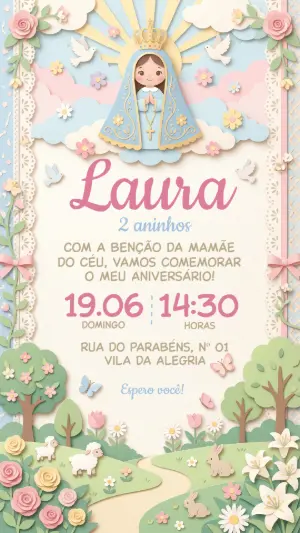 Convite Aniversário Menina Jardim Nossa Senhora Editável