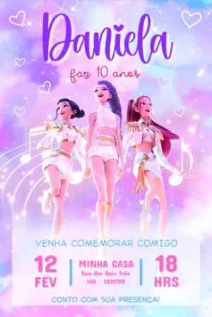 Convite de Aniversário Guerreiras do K-pop Editável