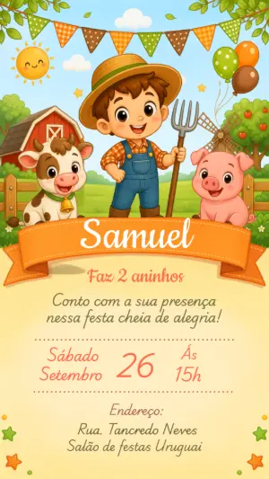 Convite de Aniversário Fazendinha Menino para Editar