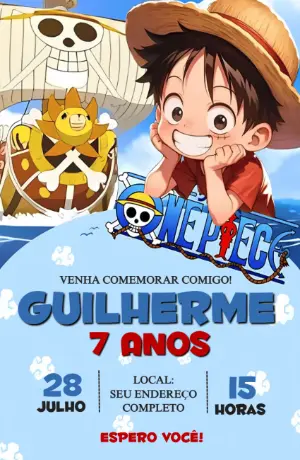 Convite de Aniversário One Piece com Luffy para Editar Online