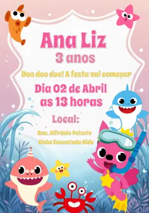 Convite de Aniversário Baby Shark para Editar Online