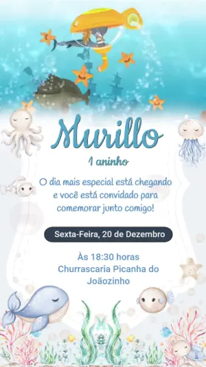 Convite Animado Mundo Bita Fundo do Mar para Editar Online