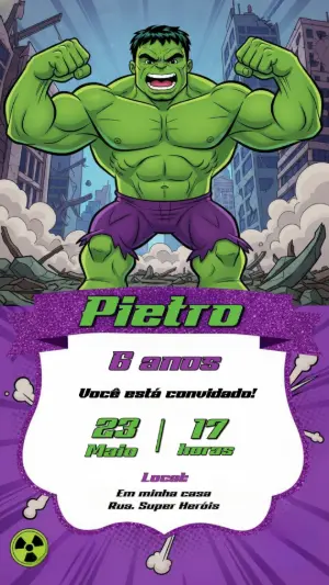 Convite de Aniversário Hulk Super-Herói para Editar Online