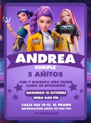 Invitación de Cumpleaños Chicas K-Pop Modelo Digital Editable