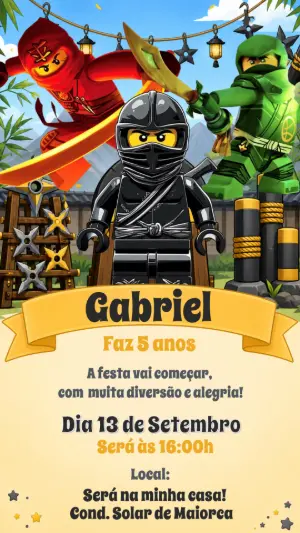 Convite de Aniversário Ninja Lego para Editar