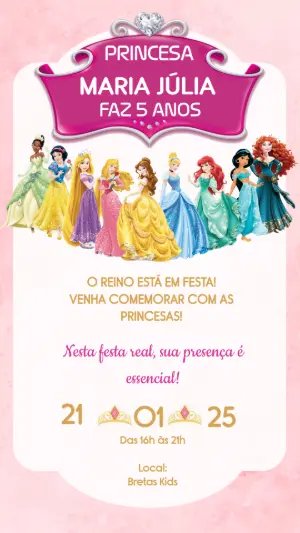 Invitación de cumpleaños Princesas – Estático – Arte Coelho Digital