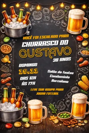 Convite de Aniversário Churrasco Estilo Lousa para Editar