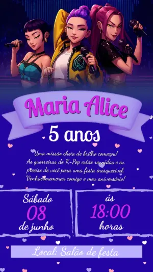Invitation d'anniversaire KPop Demon Hunters – Statique – Color Art Studio