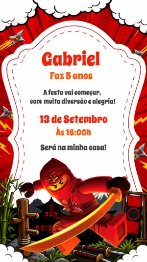 Convite de Aniversário Lego Ninja Editável para Festa Infantil
