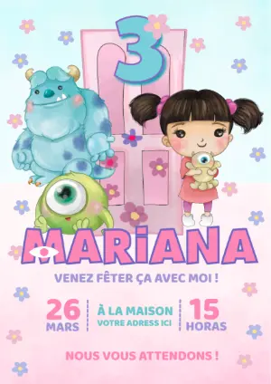 Invitation Anniversaire Monstres et Cie Modèle Numérique à Modifier