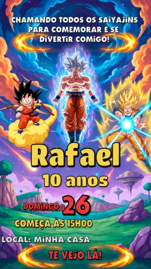 Convite de Aniversário Dragon Ball Z Editável com Goku