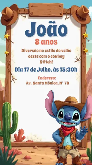 Invitación de cumpleaños Stitch – Estático – Convites Digitais Exclusivos