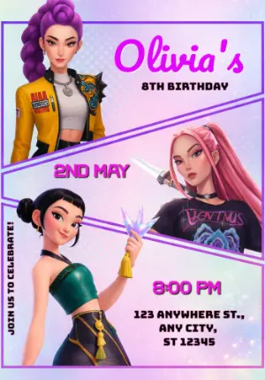 Demon Hunter Birthday Invitation Editable Template