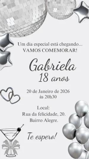 Convite de Aniversário Disco Glam Prata para Editar Online