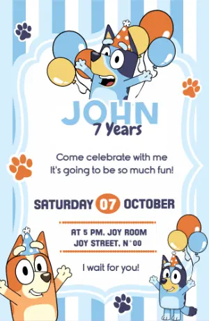 Bluey and Bingo Birthday Invitation to Edit Online