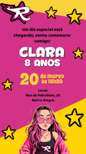 Convite de Aniversário Dos Rosa Emily Vick para Editar