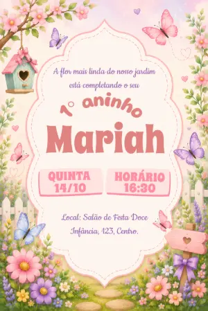 Convite de Aniversário Jardim das Borboletas Editável