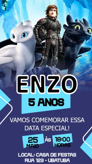 Convite de aniversário Como Treinar Seu Dragão para editar