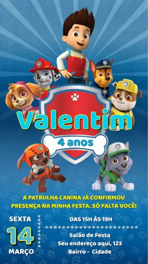 Invito di compleanno Paw Patrol – Statico – Convite digital - Edite você mesmo